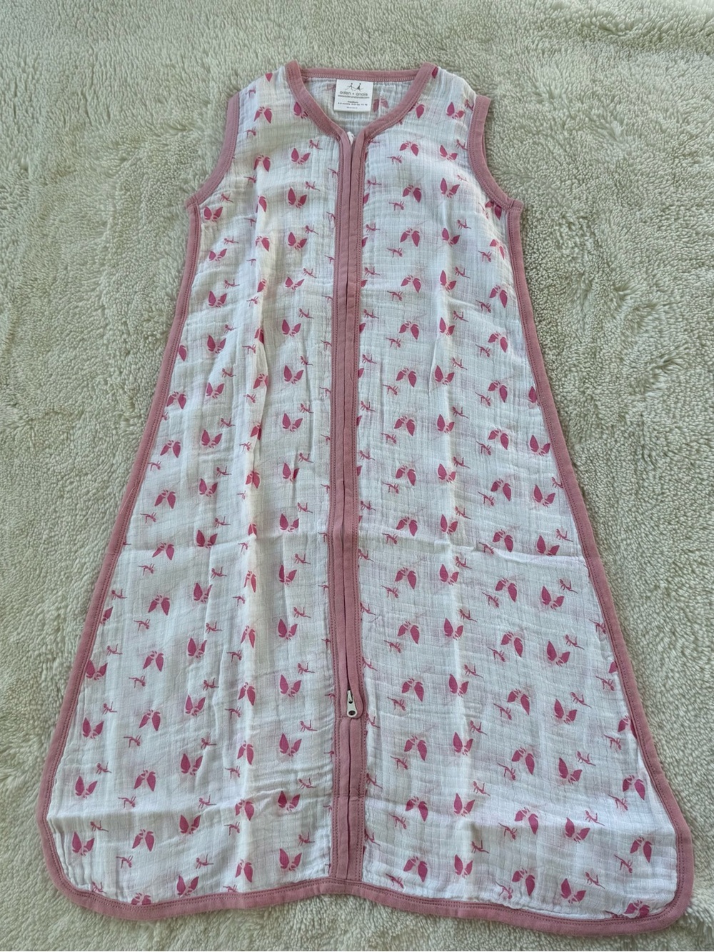 Aden & Anais pink M Girls Sleepsack Cotton Muslin 6-12 mos butterfly fairy